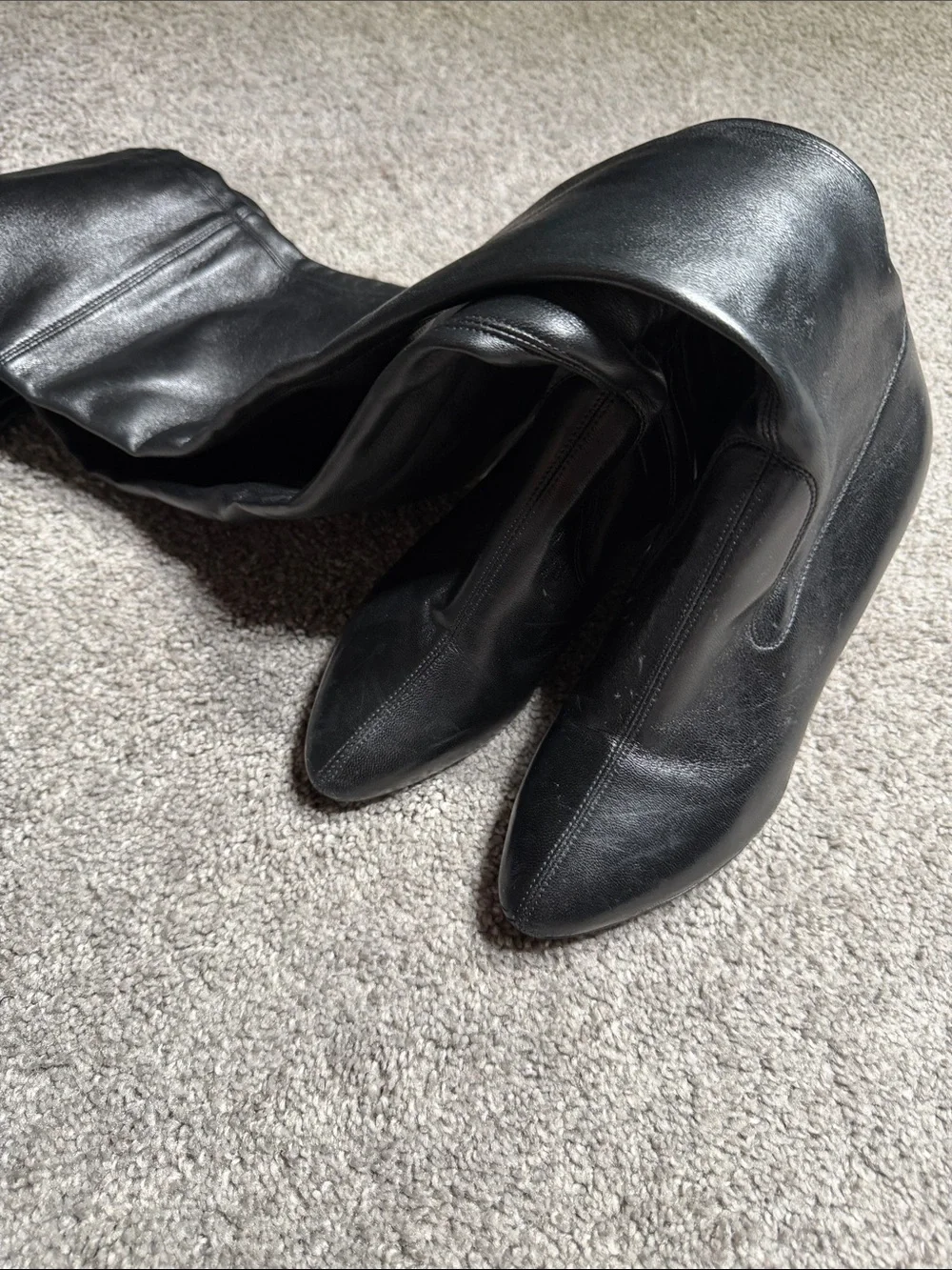 Yves Saint Laurent Black Leather Over-The-Knee Block Heel Boots